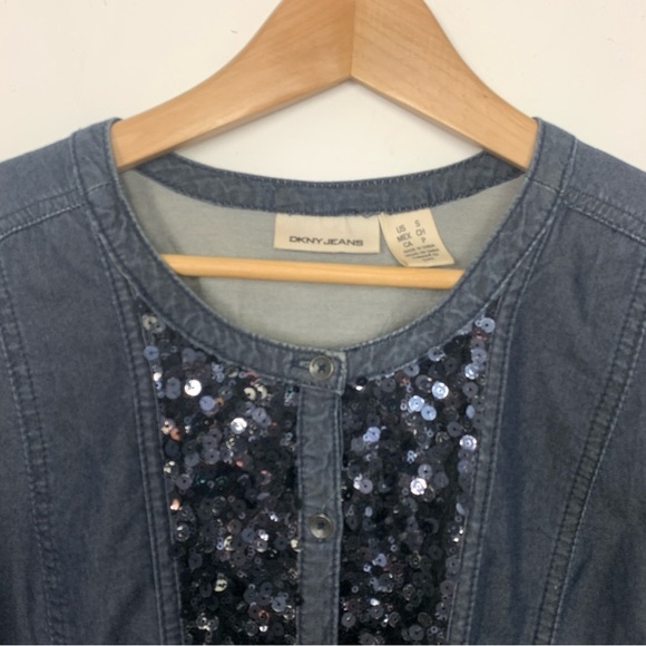 DKNY Jeans Sequin Embellished Denim Shirtdress - Picture 6 of 11